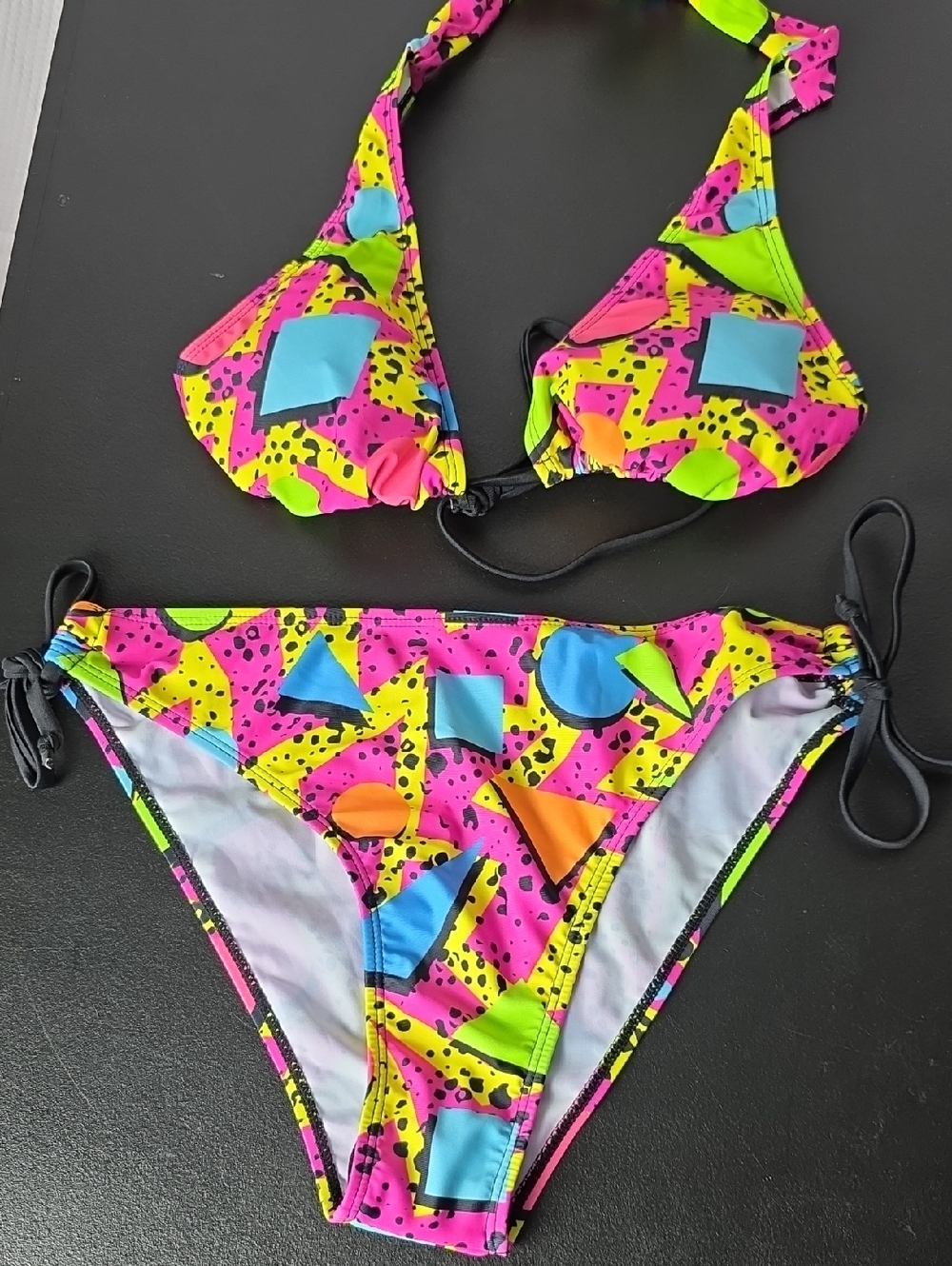 Neon Geometric Print Bikini Set - Pink, Yellow, Blue, Green Size Small NWT